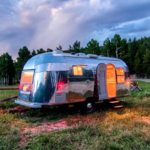 Restored Airstream style camping trailer
